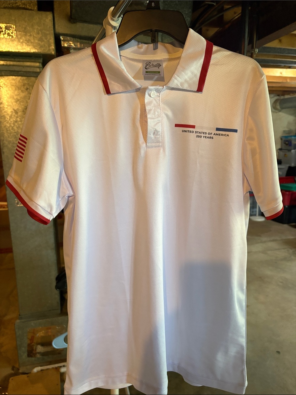 Birdies White Polo with Red Trim and Navy Accent